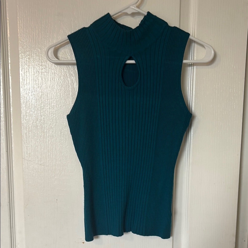 Allison Brittney Teal Ribbed Knit Top